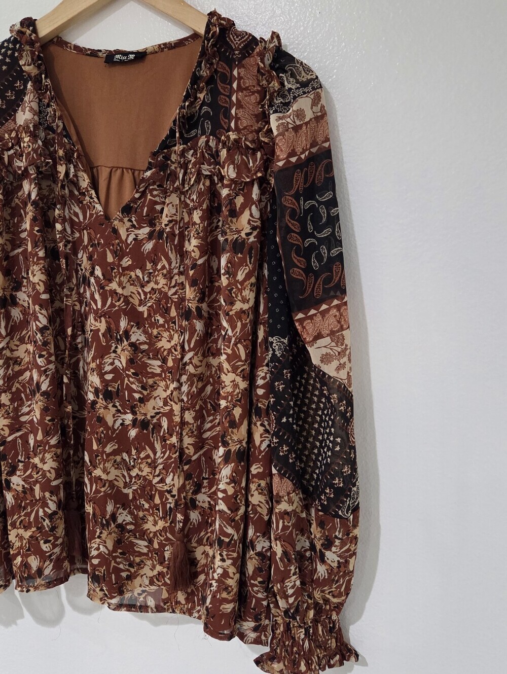 Miss Me Paisley Bohi Rust Color Mix Printed Woven Top - Picture 6 of 11